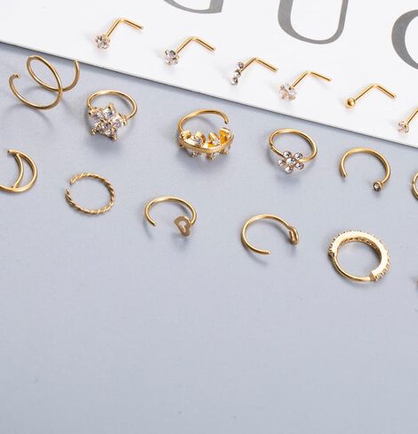حلقة الأنف ترصيع 20 قطعة 20 جرام Sugical الصلب الأنف الدائري هوب للنساء L على شكل الأنف ترصيع الزنمة الغضروف اللولب القرط هيئة ثقب المجوهرات in Kuwait
