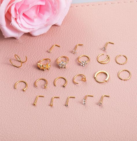 حلقة الأنف ترصيع 20 قطعة 20 جرام Sugical الصلب الأنف الدائري هوب للنساء L على شكل الأنف ترصيع الزنمة الغضروف اللولب القرط هيئة ثقب المجوهرات in Kuwait