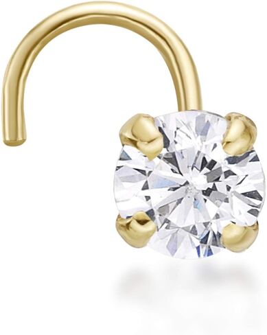 Lavari Jewelers 20 Gauge Curved Screw Nose Ring for Women in 14k White or Yellow Gold with 2 mm 3 mm Cubic Zirconia in Saudi Arabia