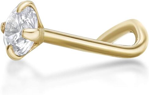 Lavari Jewelers 20 Gauge Curved Screw Nose Ring for Women in 14k White or Yellow Gold with 2 mm 3 mm Cubic Zirconia in Saudi Arabia