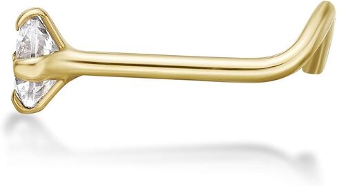 Lavari Jewelers 20 Gauge Curved Screw Nose Ring for Women in 14k White or Yellow Gold with 2 mm 3 mm Cubic Zirconia in Saudi Arabia