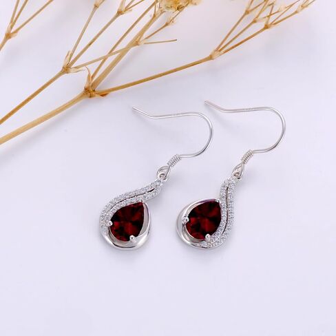 Althum Gemstone Earrings for Women 925 Sterling Silver 6mm * 9mm Pear Cut Amethyst Garnet Blue Sapphire Drop Dangle Earrings in Saudi Arabia