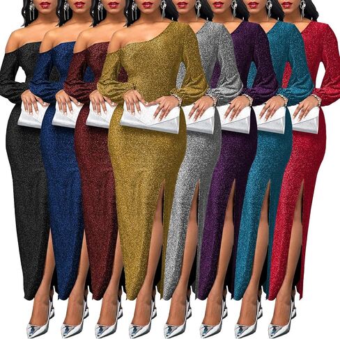 Women's Formal Dresses Elegant Long Sleeve Evening Party Dress Sexy One Shoulder High Split Cocktail Gowns in Saudi Arabia