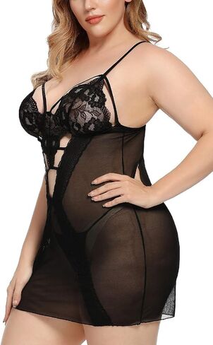 Sexy Lingerie for Women Plus Size Cutout Outfits Flore Lace Chemise Strappy Mesh V- Neck Babydoll in Saudi Arabia