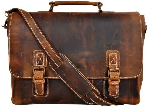 ZOLO LEATHERS New Men's Vintage Brown Leather Full Flap Messenger Laptop Shoulder Bag, Brown, One size in Kuwait