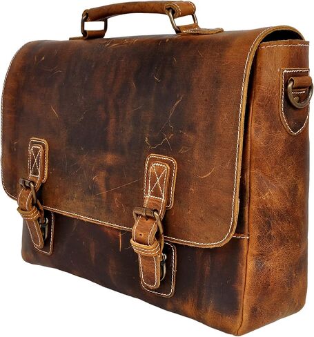 ZOLO LEATHERS New Men's Vintage Brown Leather Full Flap Messenger Laptop Shoulder Bag, Brown, One size in Kuwait