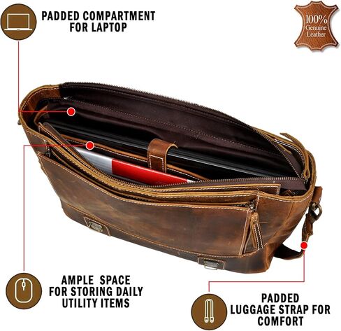 ZOLO LEATHERS New Men's Vintage Brown Leather Full Flap Messenger Laptop Shoulder Bag, Brown, One size in Kuwait