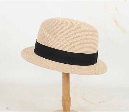 قبعة الشمس من القش للنساء - قبعة الشاطئ الصيفية قبعة تريلبي قصيرة الحافة قبعة بنما بعامل حماية من الأشعة فوق البنفسجية 50+ in Kuwait