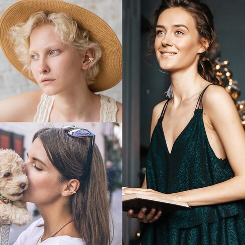 أساور للأذن - أصفاد أذن للنساء - مطلية بالفضة الإسترلينية 925 أو مطلية بالذهب عيار 14 قيراط - أقراط زاحفة دائرية متلألئة من الزركونيا المكعبة - مشبك على الغضروف in Kuwait