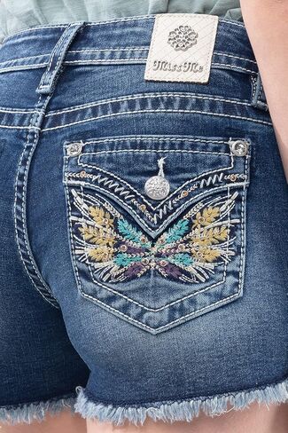 شورت نسائي من Miss Me بجيب صناعي مجنح متوسط ​​الارتفاع مع حاشية منسلة in Kuwait