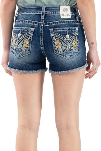 شورت نسائي من Miss Me بجيب صناعي مجنح متوسط ​​الارتفاع مع حاشية منسلة in Kuwait