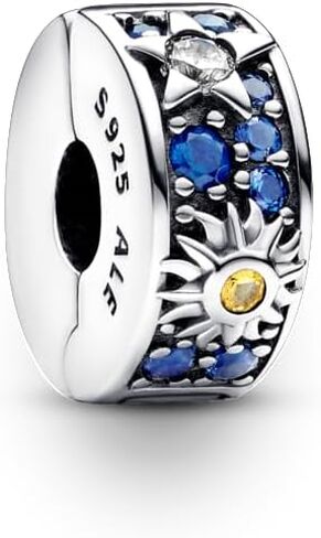 Pandora Celestial Sun, Star & Moon Clip Charm - Bracelet Charm Moments Bracelets - Stunning Gift for Her - Sterling Silver with Clear, Blue & Yellow Crystals - With Gift Box in Saudi Arabia