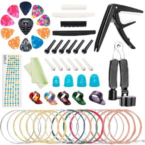 Acoustic Guitar Accessories Kit Guitar Strings Replacement Changing Tool Include Guitar Strings, Capo, Picks, Picks Holder, String Winder, Pins, Nuts Saddles for Guitar Players Beginners,58 Pcs in Saudi Arabia