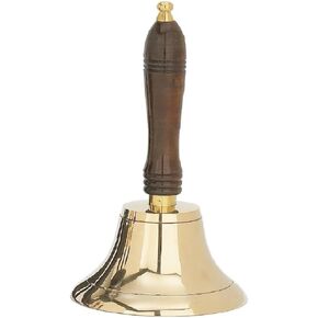 Hand Call Bell Solid Brass Nautical Hand Bell with Wooden Handle 7.50" Indian Handcrafted Super Loud Hand Bells for Weddings, Christmas, Game, Reception Desks, Events and Office Bell by Living Ideas