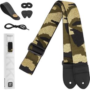 BAKKO Camouflage Guitar Strap Nylon Woven Strap With First-Layer Cowhide Leather Ends