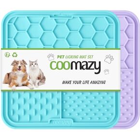 Coomazy 2-Pack Lick Mat for Cat Puppy, Slow Feeder & Non-Slip Design, Boredom and Anxiety Reducer, Suitable for Yogurt, Peanut Butter and Liver Paste, BPA-Free, Non-Toxic (Cyan/Purple)
