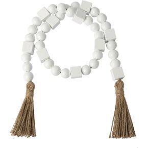 Christmas Decro Wood Bead Garland Tassels 1 Pack 40inch Farmhouse Boha Beaden Wooden Garlands for Holiday Coffee Table Wall Hanging Tiered Tray Decoration Mantel Shelf Thanksgiving