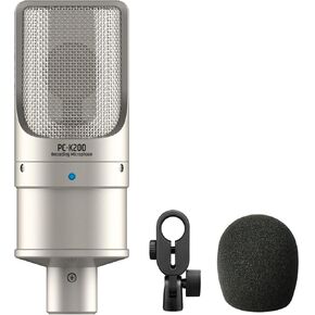 TAKSTAR PC-K200 II XLR Recording Microphone, Cardioid Condenser Mic with Ultra-Low Self-Noise, Balanced Bass/Mid/Treble, Power Indicator, Mic Clamp, Windscreen, for Live Broadcast, Karaoke, Recording