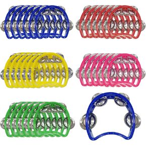 30 Pack Tambourine with 4 Bells Handheld Tambourines，Plastic Tamborines Musical Instrumen ，Mini Percussion Tambourines for Noise Makers and All Groups for Holiday Party Education （5Colors）