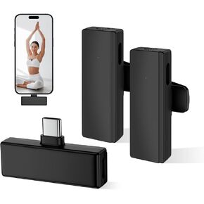 ميكروفون Lavalier لاسلكي صغير من النوع Android 2 حزمة لهاتف Samsung S24 A15، مشبك ميكروفون صغير USB C على طية صدر السترة ميكروفون Lav لهاتف iPhone 15 لتسجيل الفيديو والبودكاست والبث ومدونة الفيديو ويوتيوب وتيك توك in Kuwait