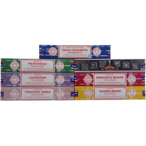 Satya Assorted Incense Sticks 7 Pack of Nag Champa, Superhit,Patchouli, Sandalwood, Dragon's Blood, Positive Vibes, Lavender, | for Meditation, Yoga, Healing, Aromatherapy, Relxation, Spirituality |
