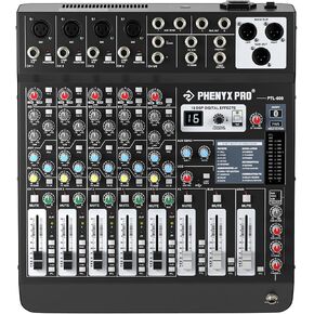 Professional 6-Channel Audio Mixer, Phenyx Pro DJ Sound Mixer Board w/Flexible AUX, BUS, SUB Routing, 16 DSP, BT Streaming & USB-B PC Recording, Mixing Console for Stage, Home Studio (PTL-600)