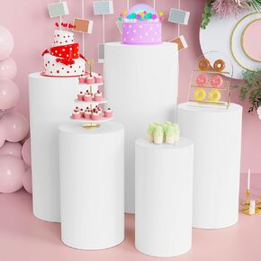 Spandex Cylinder Pedestal Covers Beige Set of 3 Cylinder Plinth Stand Cover for Parties Wedding Pillars Baby Shower Dessert Tables Birthday Party Event Decor in Kuwait