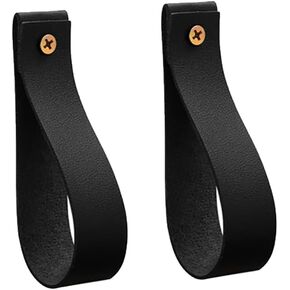 2 Pcs PU Leather Wall Hooks Wall Hanging Straps Curtain Rod Holder Towel Holders Faux Leather Strap Hanger Wall Mounted Leather Hooks Black