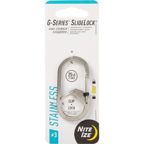 Nite IZE G-Series SlideLock #3 Dual Chamber Carabiner, Dual Security Carabiner Keychain, Stainless Steel