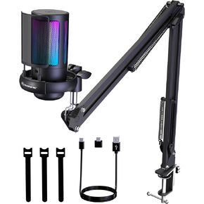K Kasonic Gaming USB Microphone for PC, Home Studio Condenser Microphone with Boom Arm,USB Mic with Pop Filter, Gain Control for Podcast Recording, Streaming Microphone Kit for PS4/5 Mac Phone