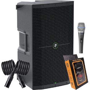(1) Mackie Thump215XT 1,400-watt 15-inch Powered Speaker with Bluetooth Streaming, Feedback Eliminator, Music Ducking, Dual TRS/XLR Bundle with EMB XLR, Microphone, Gravity Magnet Package