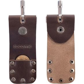 Set of 2 Flip Sleeves for Mute Drum Key Tool (Drum Key and Coin Not Included), Tuner and Fast Access Dampener, Full Grain Leather, Handmade, Bourbon Brown