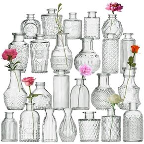 Glass Bud Flower Vase Set, Clear Glass Vases for Home Decor, Centerpiece Table Decorations for Weddings, Parties and More, Rustic and Vintage Decor, Amber-Colored Bud Vases in Bulk 24