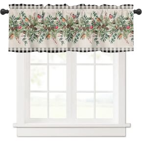 Christmas Farmhouse Kitchen Curtain Valance Festivity Xmas Holiday, Rod Pocket Valance for Windows Living Room Bedroom Cafe Farmhouse New Year Decor 54X18 Inch, Farm Truck Snowman Christmas Trees