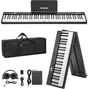 Folding Piano Keyboard,Full Size 88 Key Semi Weighted Keyboards Electric Piano,Portable Keyboard Digital Piano with Stand,Sustain Pedal,Headphones,Handbag,Bluetooth,USB MIDI for Beginner