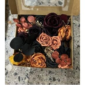 Kisflower 25pcs Halloween Decorations Black Artificial Flowers Fake Silk Dahlia Chrysanthemum Ball Flowers Box Set for DIY Bridal Wedding Bouquets Centerpieces Arrangements Decor (Black)