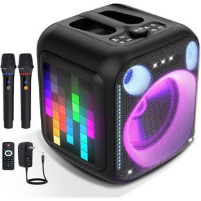 Karaoke Machine Bluetooth Portable Box Party Speaker PA System with 2 UHF Wireless Microphones,6.5"Subwoofer 180W Bass,Dynamic LED Lights, for Adults Kids Home Outdoor,Remote,TWS AUX USB TF