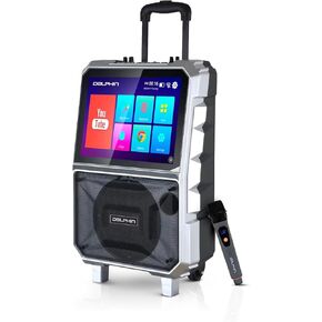 Dolphin KB-85R Portable Karaoke Machine | 14" Tablet, Voice Modulation, HDMI, Bluetooth, USB, SD, FM | Rechargeable, 8" 100 Watts, Trolley Handle & Wheels