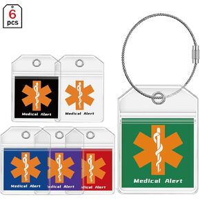 DISONCARE Medical Equipment Luggage Tag Cruise Insulin Diabetic Supplies Medic Alert Tags Replaceable Inside Label Card, Diabetic Gifts, with QR Code Save Online Medical Profile - 6 Pack(Big)