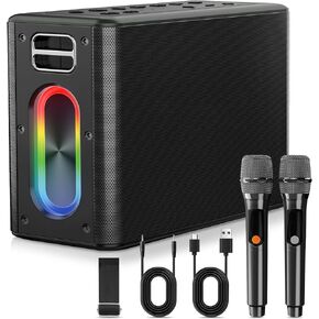 Karaoke Machine with Two Wireless Microphones, Portable Bluetooth Karaoke Speaker for Adults & Kids, with PA System, 3 Sounds Mode, DSP, TWS, Supports BT/TWS/AUX/USB/TF for Party