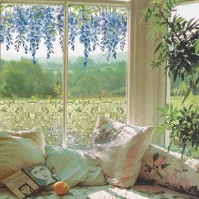 Flowers Static Window Clings for Glass Window, Floral Stained Glass Window Stickers for Home, Watercolor Blue Wisteria Glass Window Decals 3D Bracken Privacy Film 22.83"x35.43"