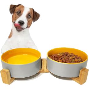 أوعية رخامية للحيوانات الأليفة مقاومة للانسكاب، ووعاء طعام مرتفع ووعاء ماء، للقطط والأرانب والكلاب الصغيرة، متينة وسهلة التنظيف (وردي/أبيض) in Kuwait