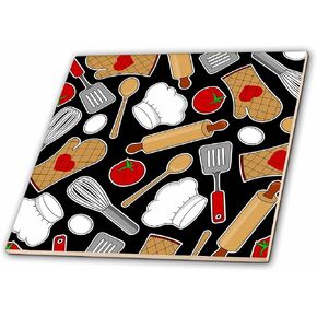 3dRose ct_172123_1 Cute Chef or Cook Love Pattern in Black-Ceramic Tile, 4-Inch in Kuwait