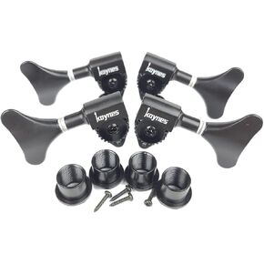 KAYNES 1:24 Ratio Silver Electric Bass Guitar Machine Heads Tuners Guitar Tuning Key Pegs Open Gear Replacement for Jazz Precision (2R + 2L, Chrome)