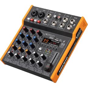 Professional 4 Channel DJ Audio Mixer Interface Music Sound Mixer Board With 48V Phantom Power, Bluetooth,USB Audio Interface, 99 DSP Effects Presets For Recording Studio,Karaoke,PC,Performance