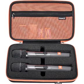 RAIACE Hard Travel Storage Case Compatible JBL Wireless Two Microphone System, Mesh Pocket for Singing or Karaoke for Receivers, Adapters, AA Batteries. (Case Only!) - Black(Black Lining)