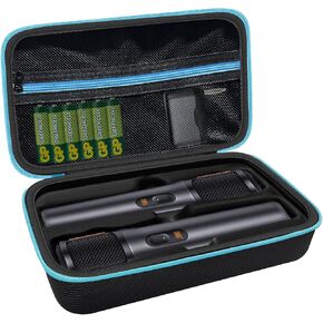 Wireless Microphone Case Compatible with J-B-L Wireless Two Microphone System, Portable Handheld Dual Mic Travel Bag Organizer Storage Box for Receiver, AA Batteries & Charger - Black