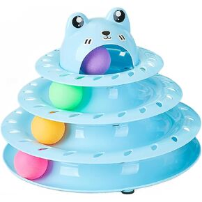 Cat Toys, 4-Level Turntable Ball Track Interactive Cat Toy for Indoor Cats, Self Play Fun Roller with Colorful Rotating Ball Puzzle Exercise Kitten Toys (Blue)