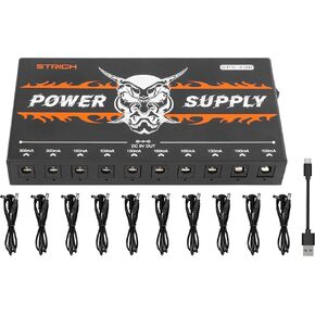 STRICH SPS-40B Rechargeable Guitar Pedal Power Supply with Built-in 10000mAh 10 Outputs DC 9V (2x300mA, 8x100mA) Jacks for Guitar Bass Pedals, 5V/1A USB Port for Phone, Noiselessly