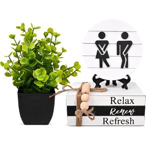 Bathroom Shelf Decor Farmhouse Funny Bathroom Decor Signs,3D Round Shiplap Signs and Book Stack-Hello Sweet Cheeks,Wooden Rustic Decor for Restroom Shelf Guest Bathroom(Black) in Kuwait